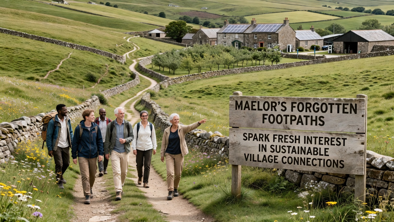 Group of volunteers clearing a Maelor footpath while a cyclist passes on the restored surface